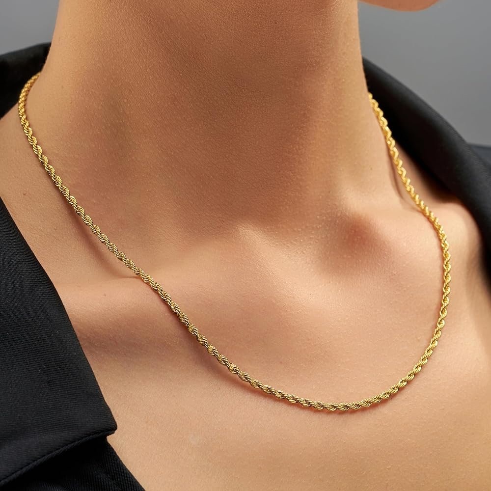 18K Gold Plated Rope Chain Necklace*2mm Rope Chain*Unisex Necklace*Men Necklace